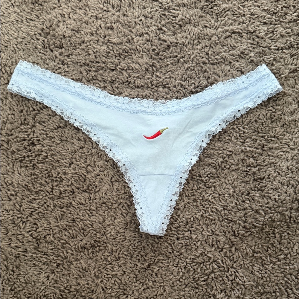 Blue thong lace trim